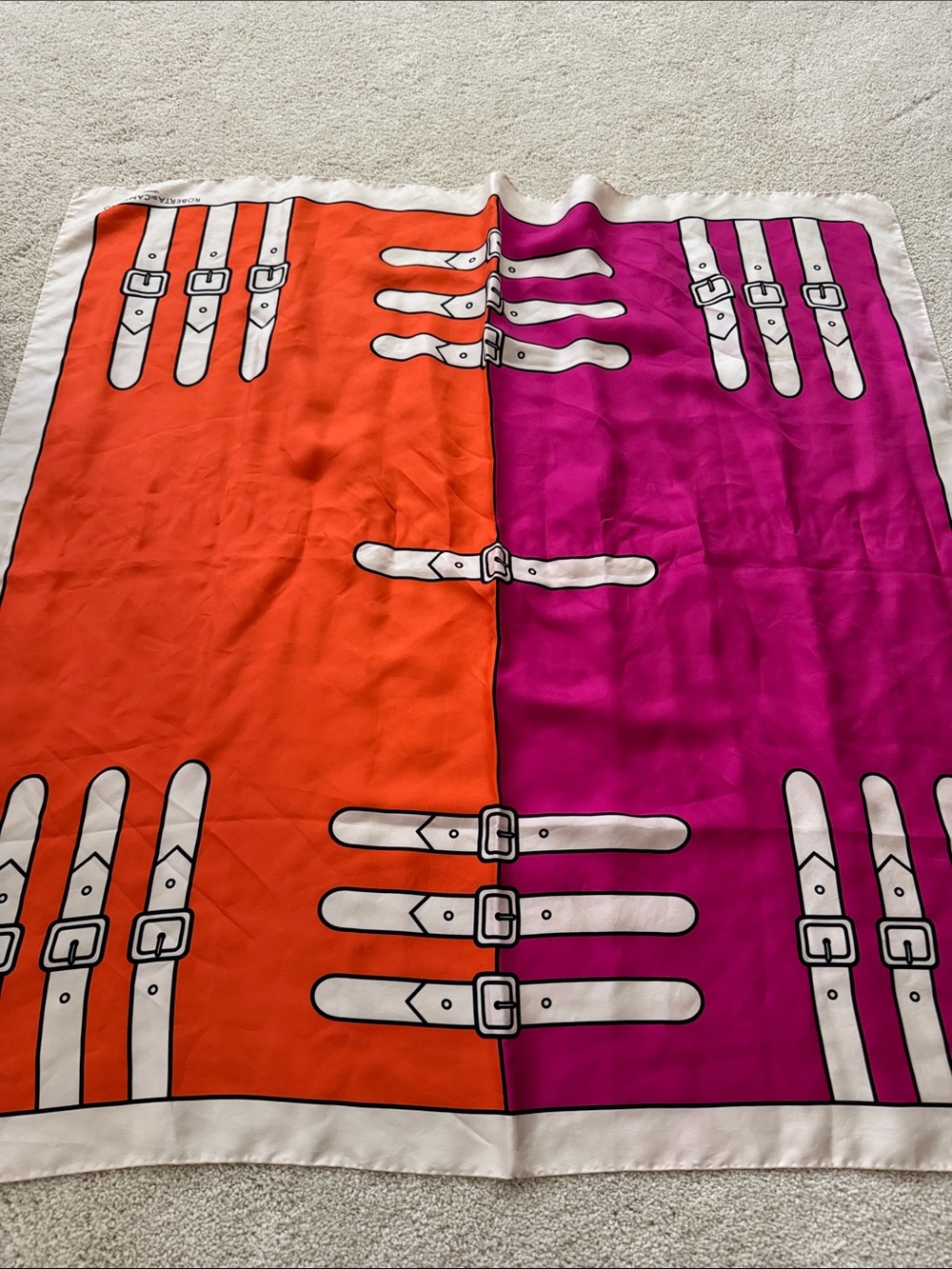 Roberta di Camerino Orange and Fuchsia Belt-Print Silk Scarf